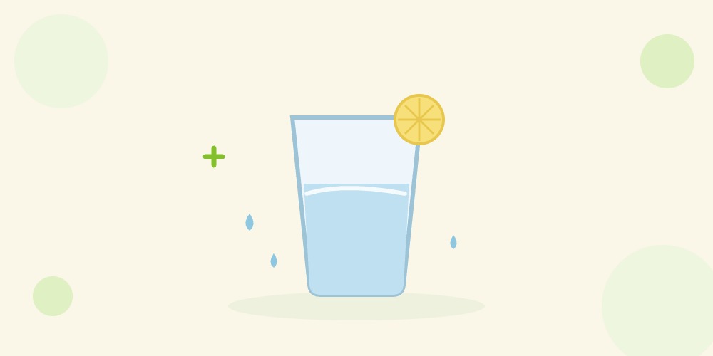 コップに入った水とレモンのイラスト。水分補給。