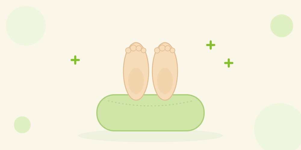 クッションの上に足をのせて休んでいるイラスト。